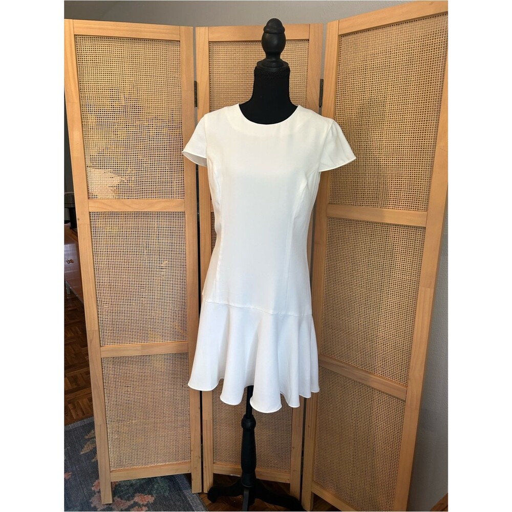 Amanda Uprichard White Cap Sleeve Flounce Hem Mini Dress Sz M